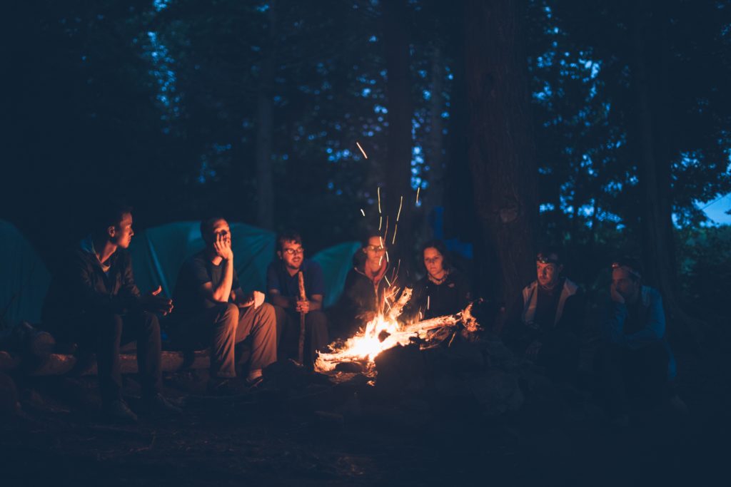 Group camping, storytelling